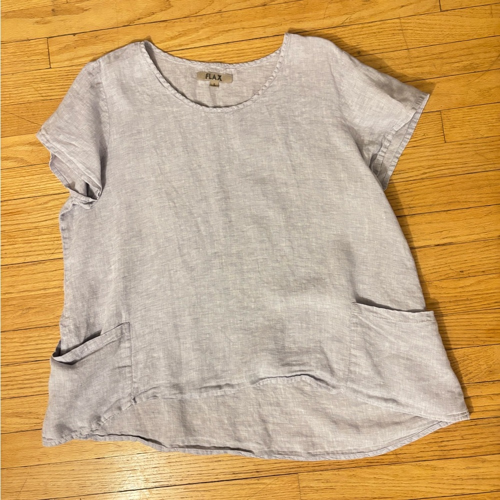 Flax Lavender Linen Tunic top size L with pockets